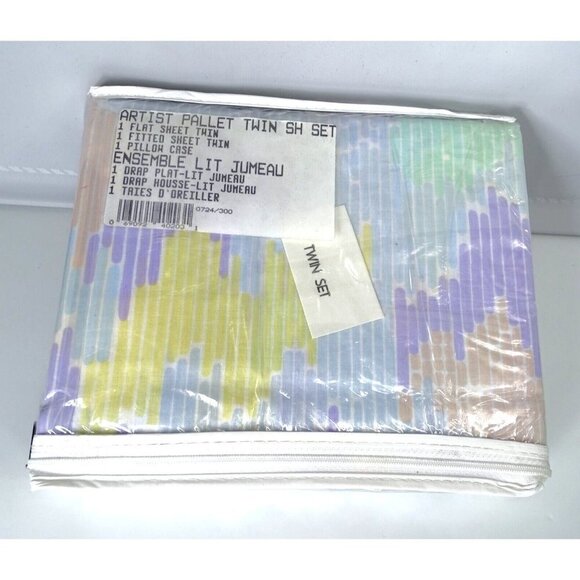 New Artist Pallet Pastel Striped Twin Sheet Set Retro‎ Cottage Vintage 90s Dorm - Picture 1 of 3